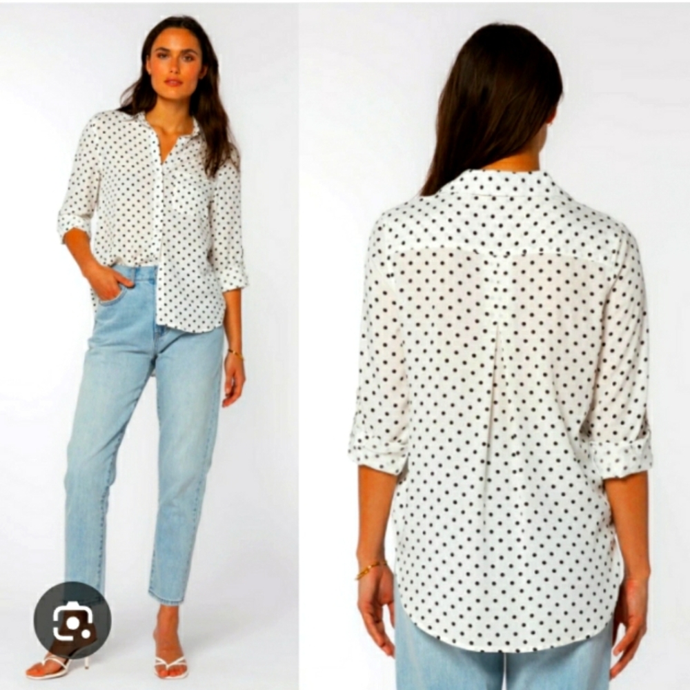 Velvet Heart Sz L Eleni long sleeve button down black and white Star like Top